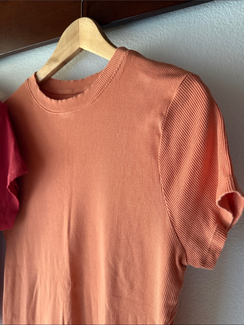 Dip 2 Pk Short Sleeve Ribbed Crewneck Tshirts, Red and Orange Coral, Modal Blend - Picture 3 of 8